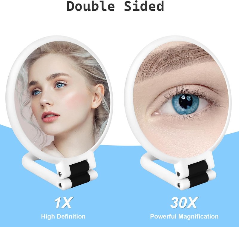 Sifolo 30x Magnifying Mirror - Double-Sided Handheld Travel Mirror with Adjustable Handle | Pearl White
