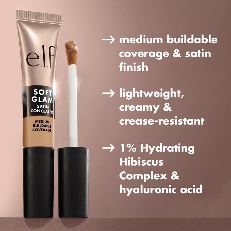 e.l.f. Soft Glam Satin Concealer, Medium Coverage For Blemishes & Under-Eye, Crease-Resistant, Long Lasting, Vegan & Cruelty-Free, 22 Light Warm