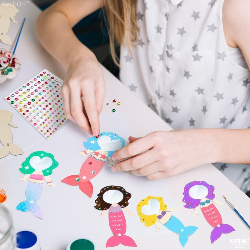 KatchOn, Mermaid Crafts Kit for Kids - 40 Pieces | DIY Paint Mermaid Party Favors for Girls, Pinata Stuffers, Wooden Mirror Craft for Kids | Birthday Party Games, Classroom Prizes, Art and Craft Gifts