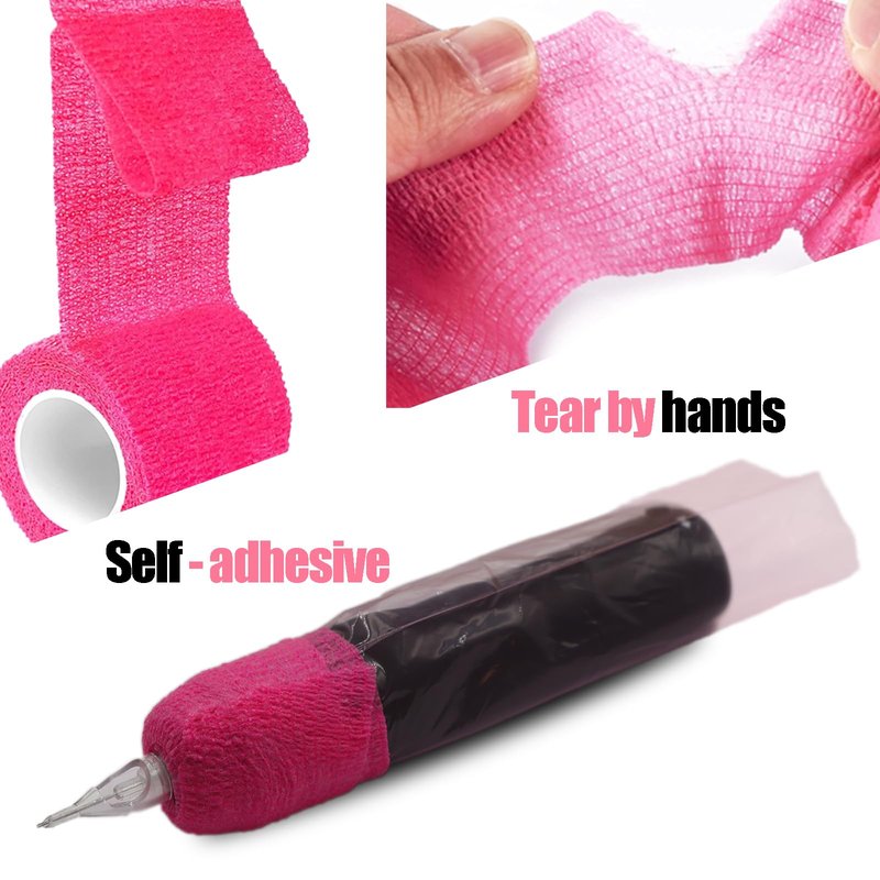 MIUXIA 200 Pink Tattoo Pen Covers 4 Grip Tapes Large Tattoo Machine Covers Tape Wrap Supplies