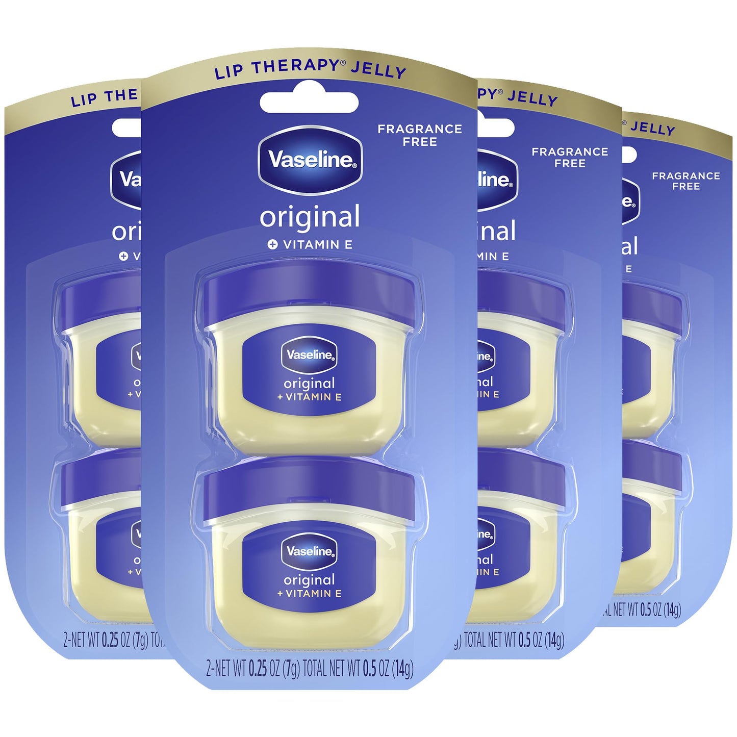 Vaseline Lip Therapy 4 Twin Packs (8 Jars Total) – Mini Lip Balm for Healing Dry Lips, Travel-Size Petroleum Jelly Lip Care, 0.25 Oz Each