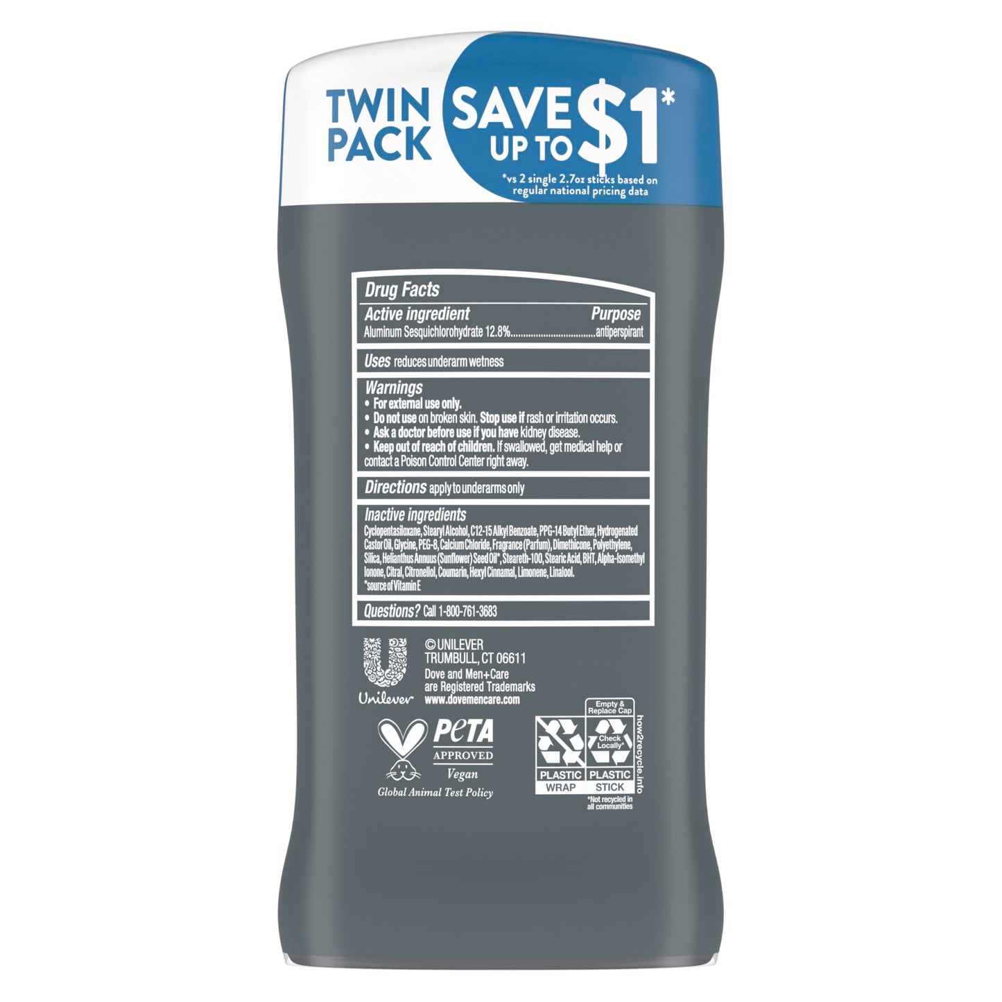 DOVE MEN + CARE Antiperspirant Deodorant Stick Clean Comfort Twin Pack 72-Hour Sweat & Odor Protection Antiperspirant for Men With 1/4 Moisturizing Cream 2.7 oz (Pack of 6)