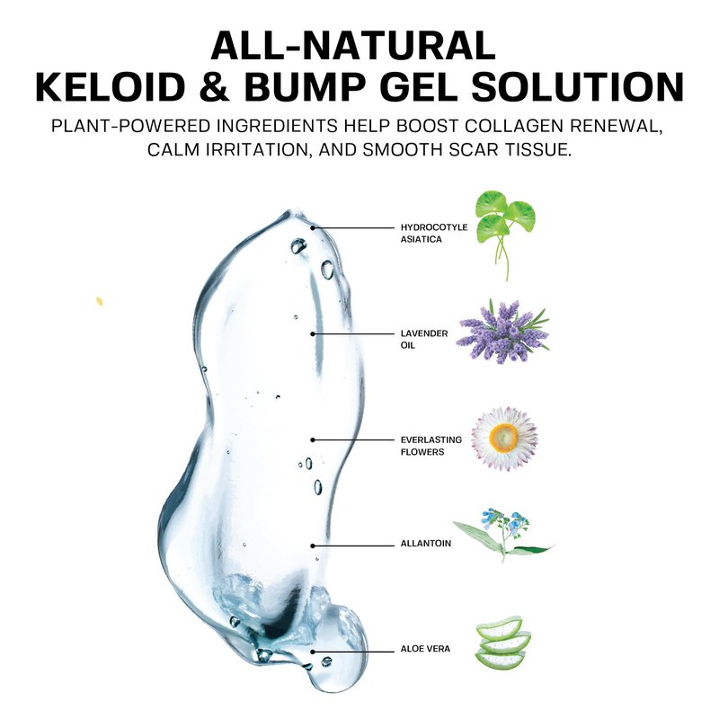 BASE LABORATORIES Keloid Bump Removal Gel | Natural Piercing Bump Treatment & Keloid Scar Gel | Keloid Scar Removal for all Scars, Keloids & Piercing Bumps | Soothing Piercing Aftercare | 2 oz