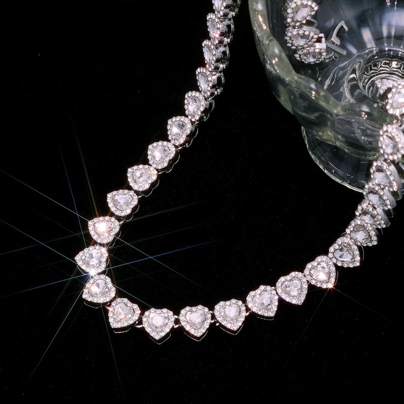 fasone Rhinestone hearts necklace, Iced Out Hearts Jewelry，Silver tennis necklace for women，Hearts tennis necklaces