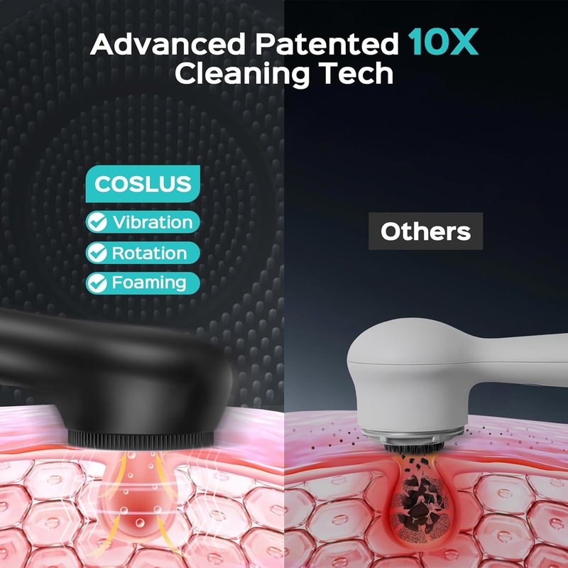 COSLUS Facial Cleansing Brush - 2 in 1 Spin & Vibration Silicone Exfoliator | Waterproof Electric Face Scrubber for All Skin Types