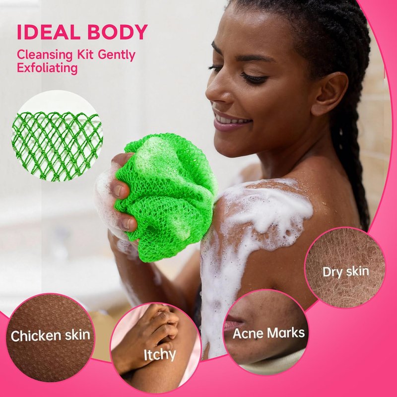 2 Pieces African Net Sponge Authentic, Durable Back Scrubber Washcloth for Shower, Exfoliating Net Sponge for All Skin, Bathing Accessories for Women (Pink and Green)