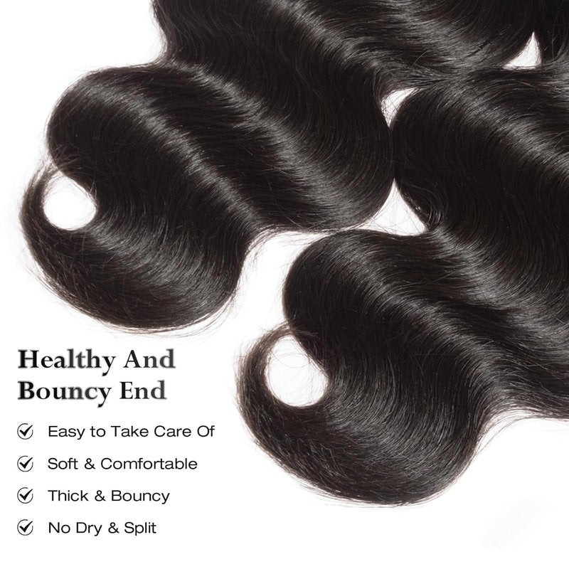 ASHINE Human Hair Bundles Body Wave, Unprocessed Cambodian Raw Hair Bundles for Women Natural Black 20 22 24 Inch, Keep Soft and Silky After Multiple Washes