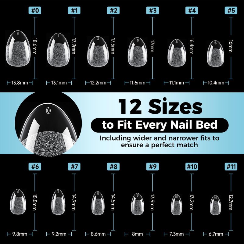 Almond Nail Tips - 360pcs Soft Gel Pre-Shaped Acrylic XS Fake Nails | Half Matte Full Cover Clear Press-On Tips for Home DIY Manicure