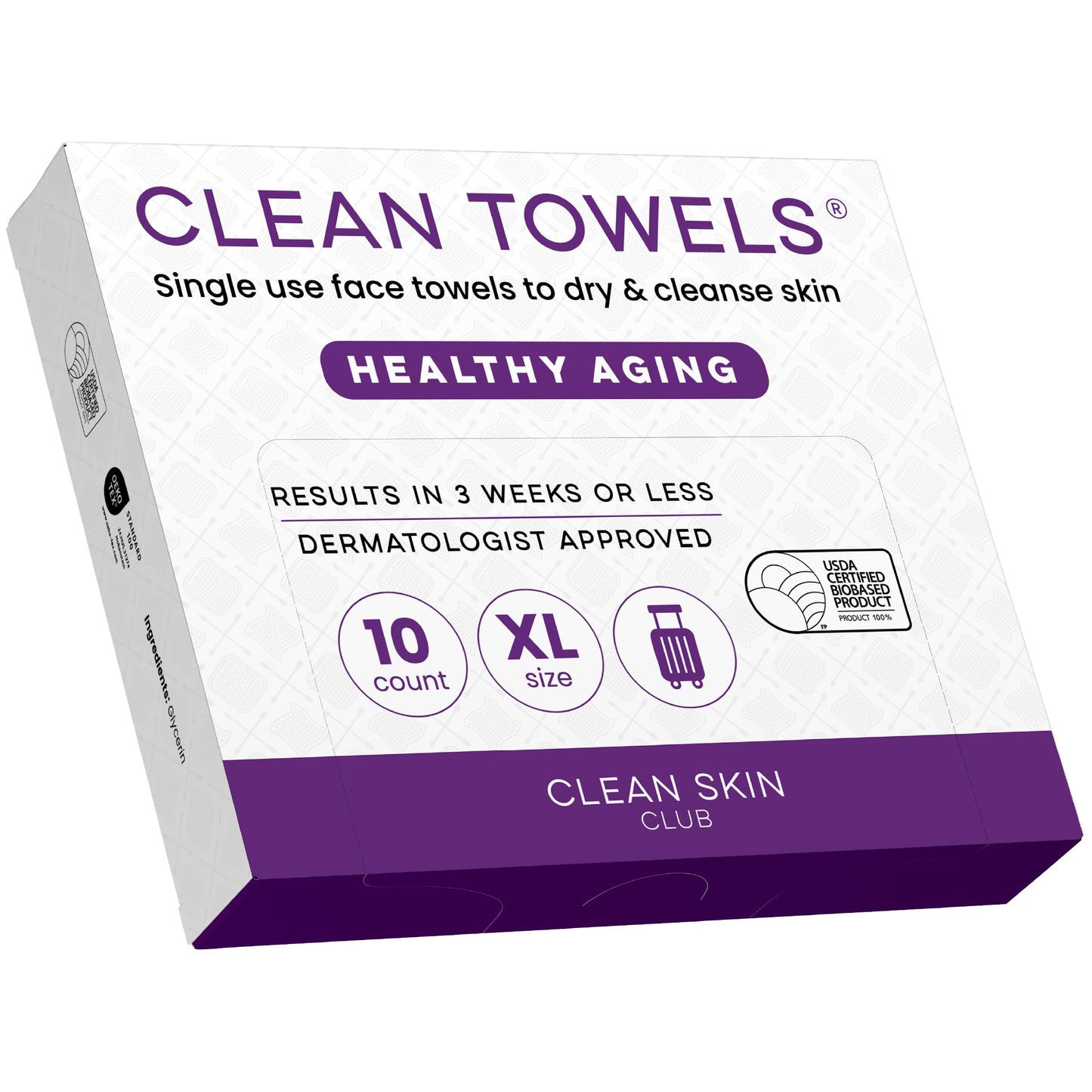 Clean Skin Club Healthy Aging Clean Towels® XL, Travel Pack, Smooths Fine Lines Wrinkles & Texture, Disposable Face Towels, Anti-Aging Dry Wipes, TSA-Approved Travel Essential, 10 Ct