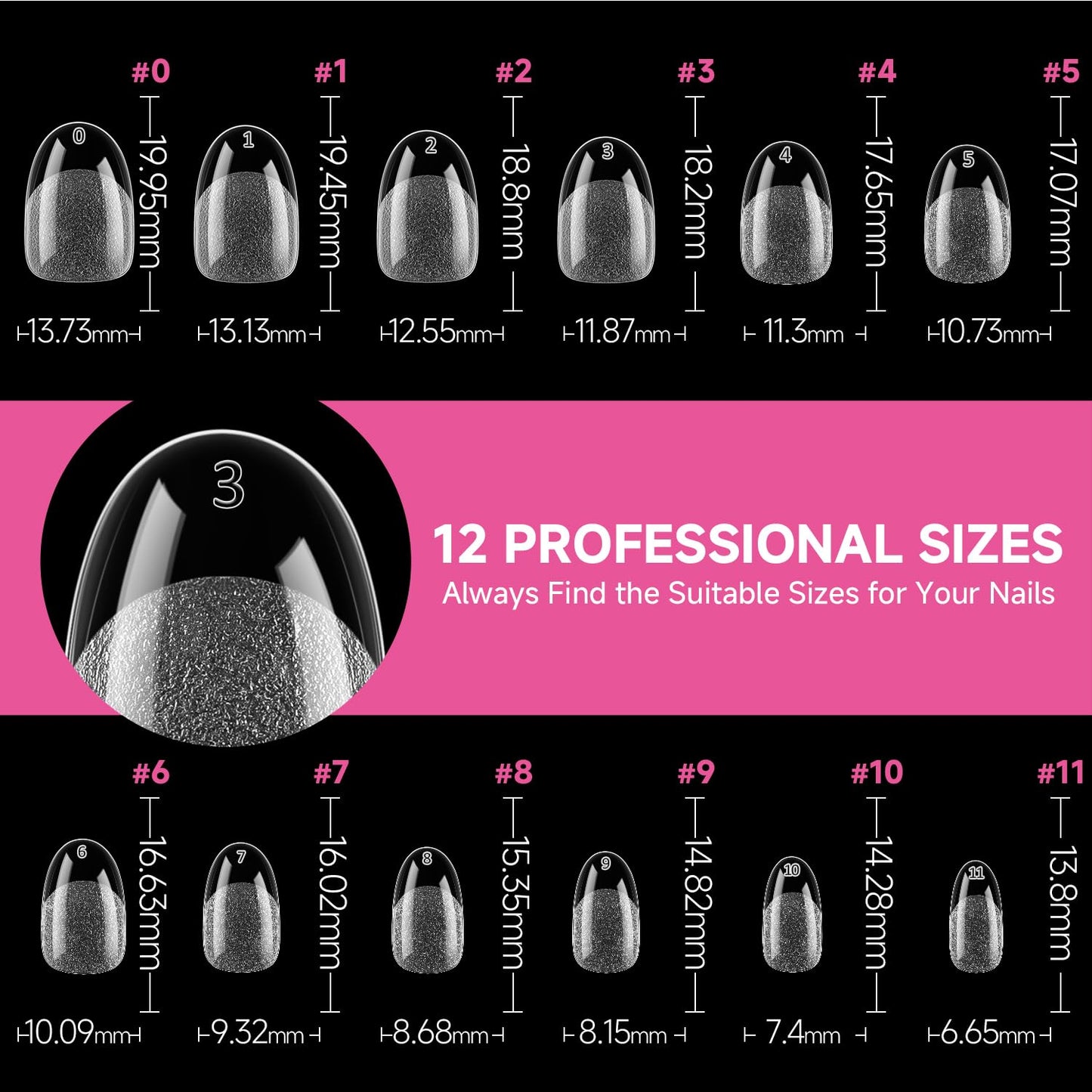 UNA GELLA Short Oval Round Nail Tips Pre Etched Short Oval Gel Nail Tips Soft Gel Full Cover Press on Nails for Nails Extension Art DIY Salon 216Pcs 12 Sizes