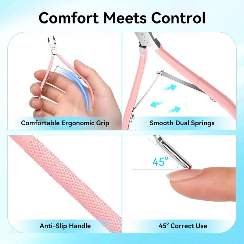 Makartt Cuticle Trimmer & Pusher - Ergonomic Stainless Steel Nipper with 7mm Blade & Dual-Ended Tool in Pink