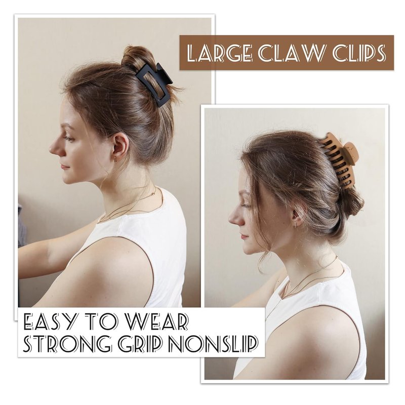 Skiennix Matte Square Claw Hair Clips - 6pcs Set for Versatile Styling of Thick & Thin Hair