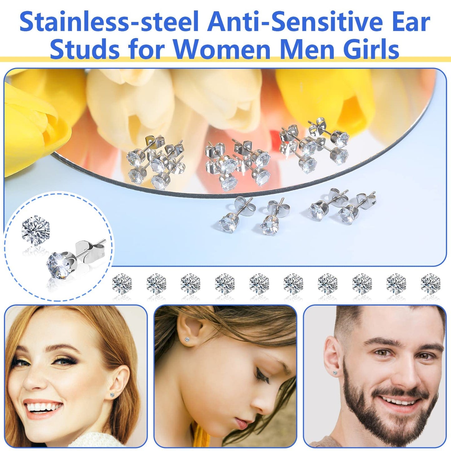 30Pcs Ear Piercing Kit, Self Ear Piercing Gun with Preloaded Piercing Studs, Disposable Earring Gun with Silver Earrings for At Home Salon Earlobe Cartilage Helix Tragus Piercing Tool Kit