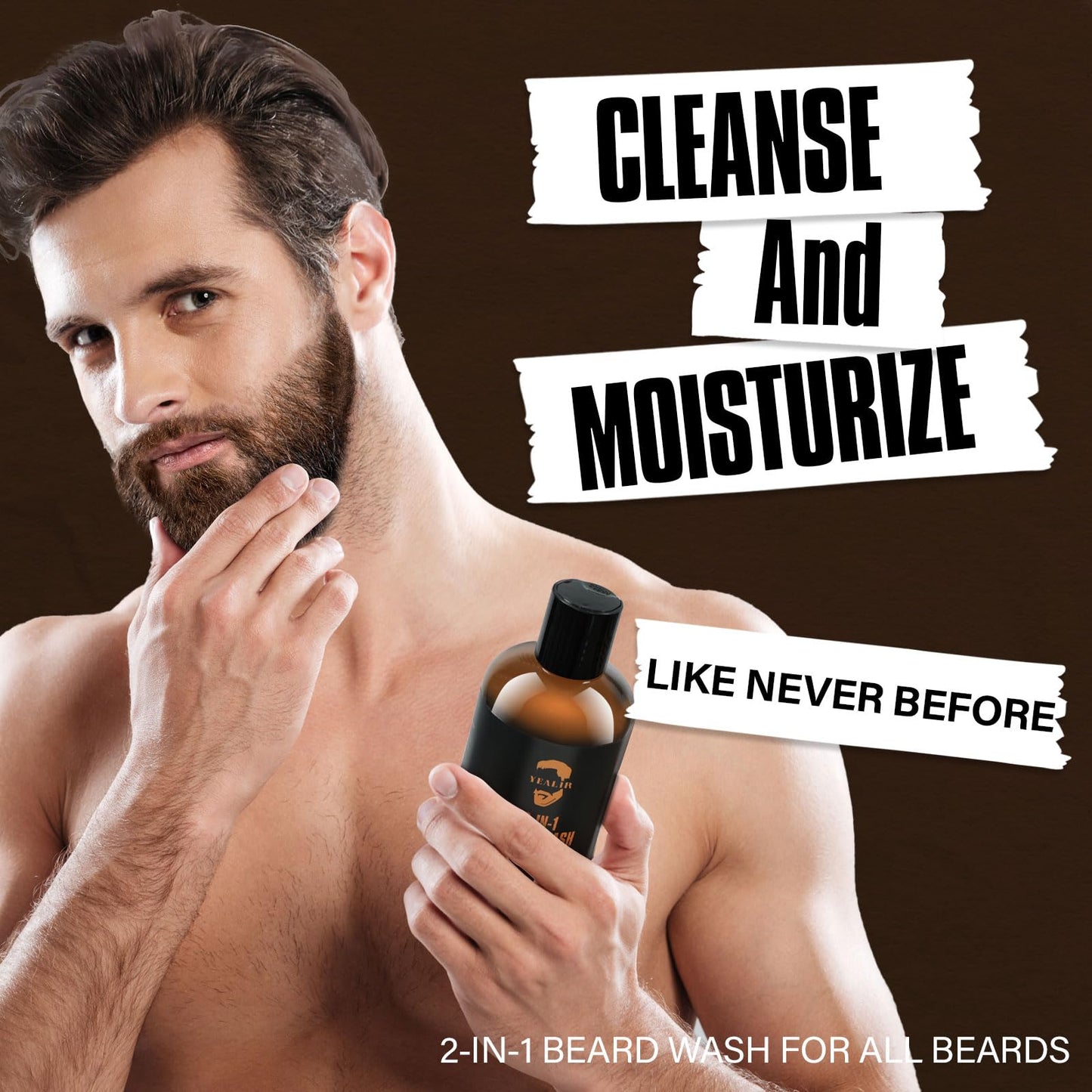 YEALIR 2-in-1 Beard Wash and Conditioner – Cleanse, Hydrate & Soften Dry, Coarse Beard, Beard Shampoo for a Fuller & Healthier Beard –Sandalwood Scent, 8.45 oz