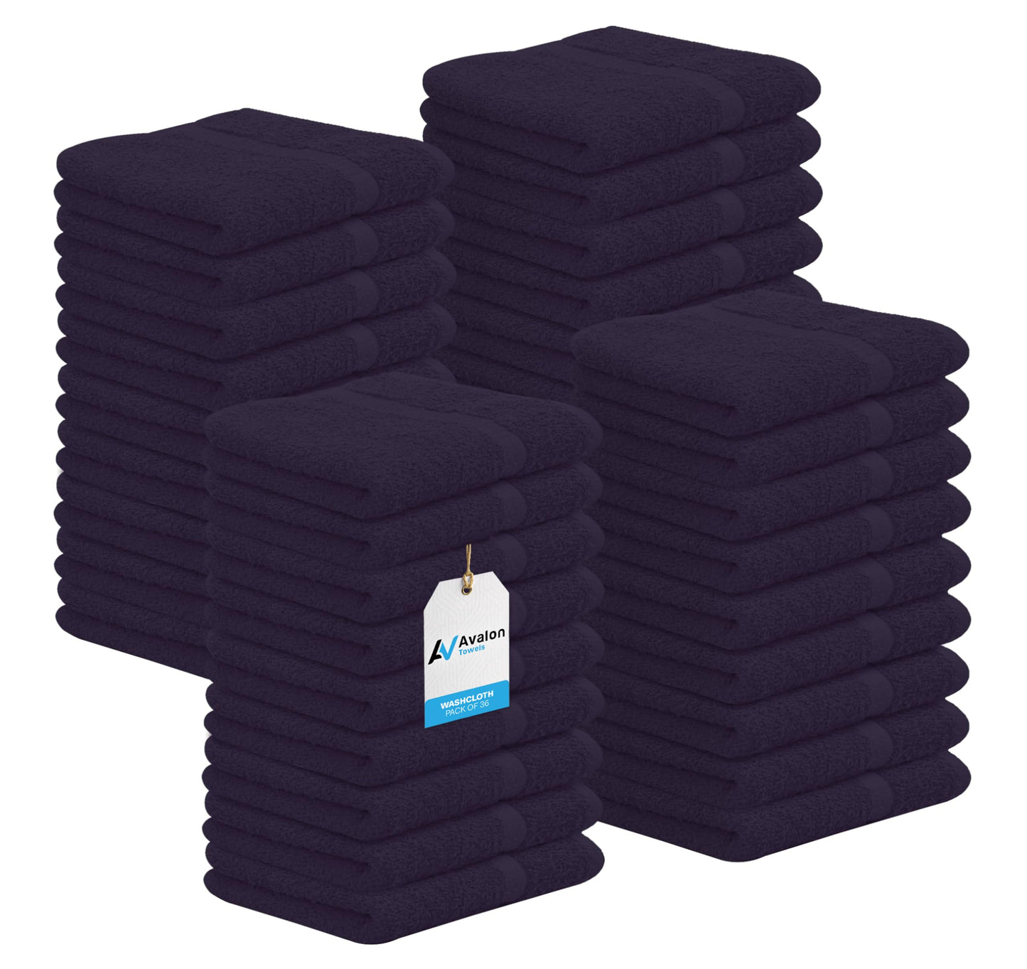Avalon Towels Plum Washcloths Bulk Pack of 36 (12x12 inches) - 100% Cotton Washcloths & Face Towels - Highly Absorbent & Soft Wash Cloths for Showering, Wash Rags for Body & Face Cloths