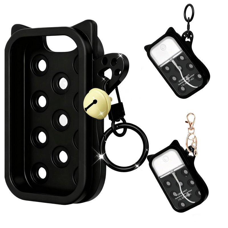PeaKalo Cat Silicone Case for Touchland Hand Sanitizer Spray, Compatible with Power Mist Glow Mist 1 FL OZ/30ML for Touchland Case with 2 Keychains Cute Bell Portable Travel Accessory