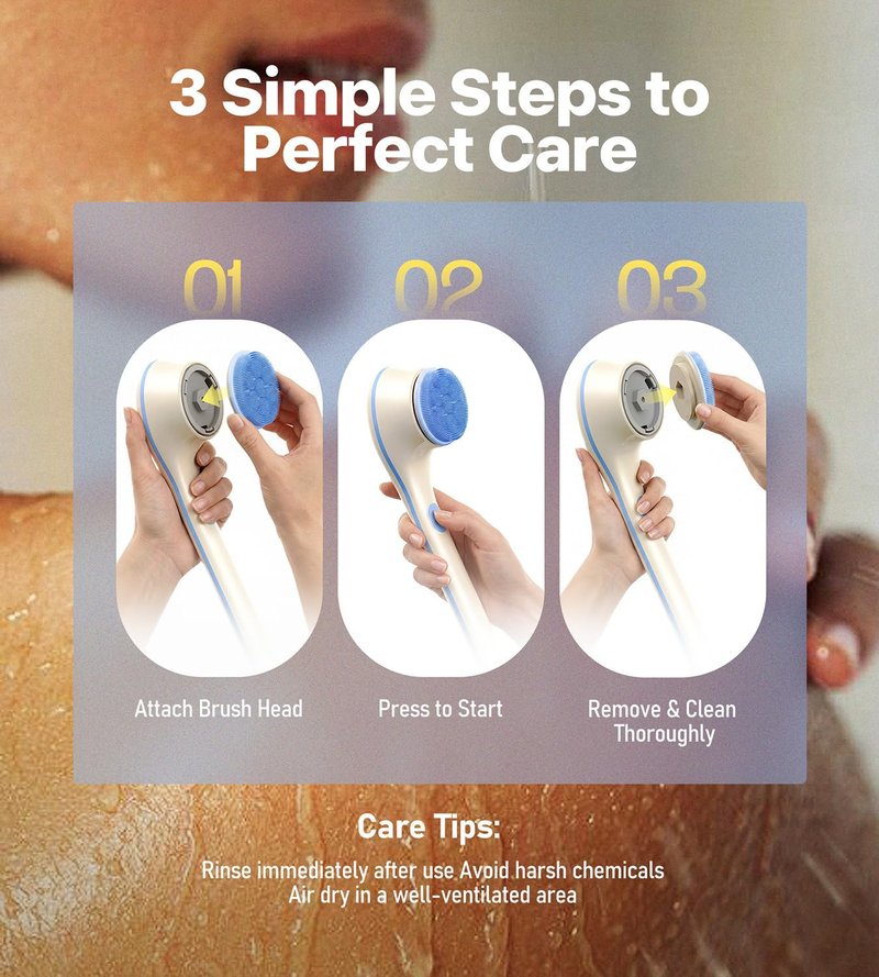 Electric Body Brush Back Scrubber for Shower, Waterproof Long Handle Body Scrubber Bath Brush with 5 Heads, Rechargeable Body Scrub Brush, 2 Speeds for Cleansing, Exfoliating and Massage (White)