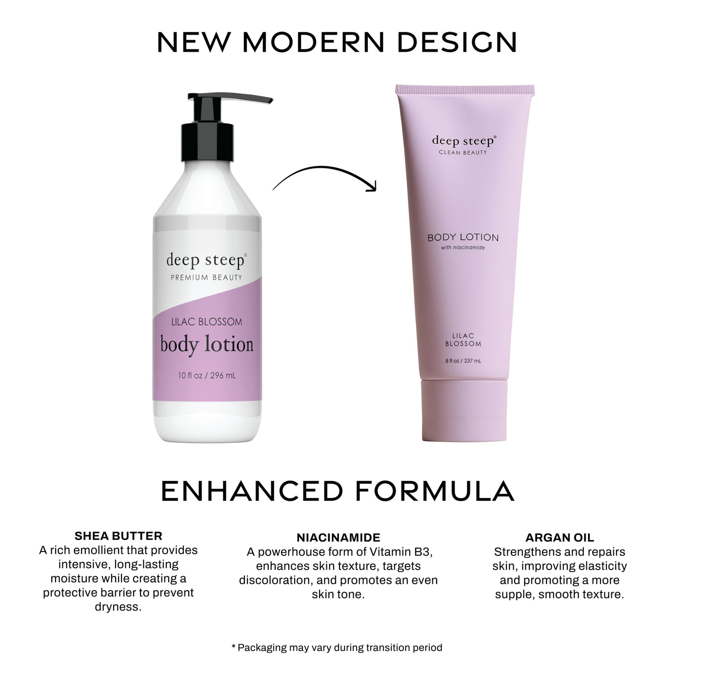 Deep Steep Body Lotion, Lilac Blossom, 8 oz – Moisturizer with Coconut Oil, Shea Butter, Argan Oil, Aloe Vera & Niacinamide – Vegan, Clean Beauty, Daily Skin Hydration