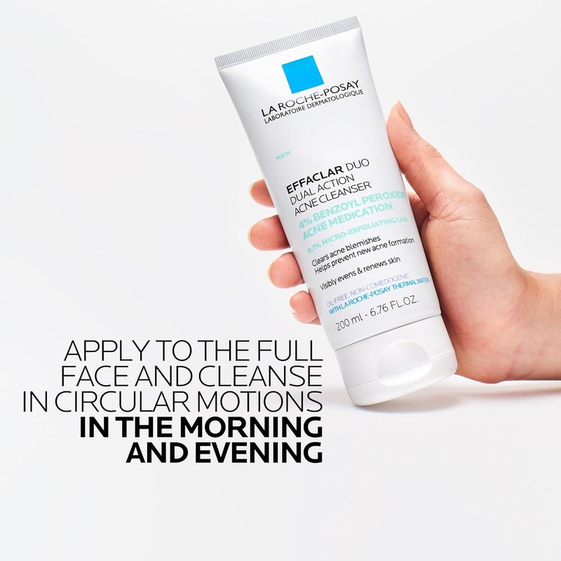 La Roche-Posay Effaclar Dual Acne Face Wash - 4% Benzoyl Peroxide & LHA Exfoliant, 6.76 Fl Oz