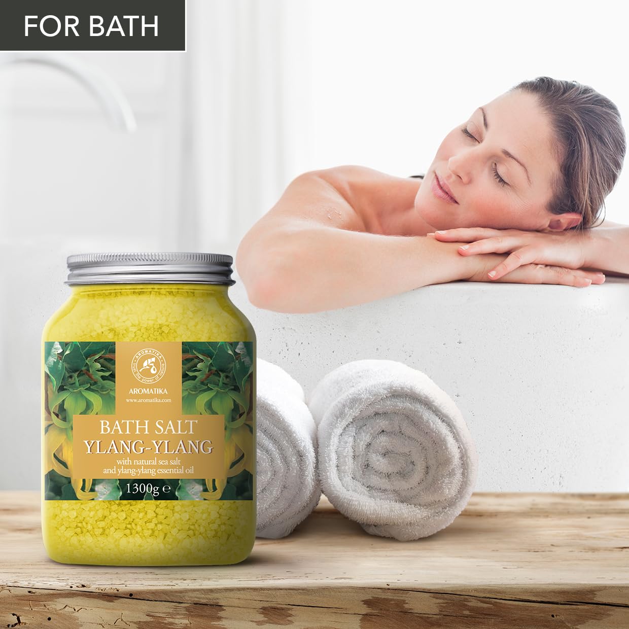 Ylang Ylang Bath Salts 46 Oz (1300g) - 100% Natural Essential Ylang Oil - Best for Good Sleep - Bath Salts for Relaxation - Bathing - Wellness - Beauty - Relaxation - Aromatherapy - Spa