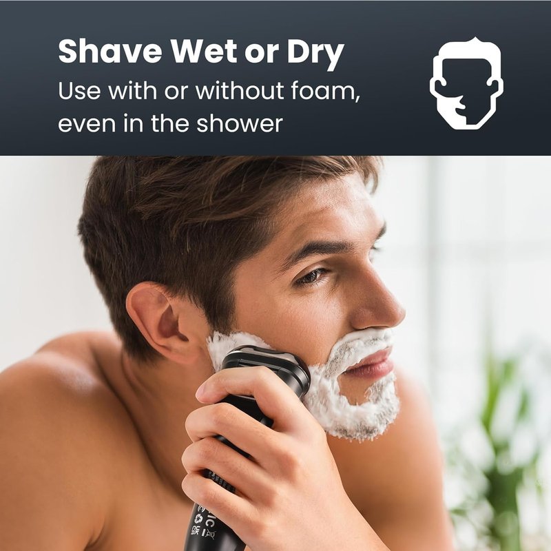 Electric Razor for Men Cordless: Wet/Dry Rotary Shaver Waterproof - USB Fast Charging & Sensitive Skin Care - Pop up Trimmer & Precision Blades Upgraded B2 Black-Silver