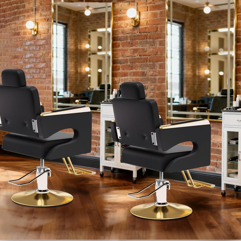 Salon Chair for Hair Stylist, Barber Chair with Heavy Duty Hydraulic Pump, Stylist Chair for Barbershop, Silla de Barberia 360 Degrees Rolling Swivel Spa Beauty Equipment for Hair Stylist, Black/Gold