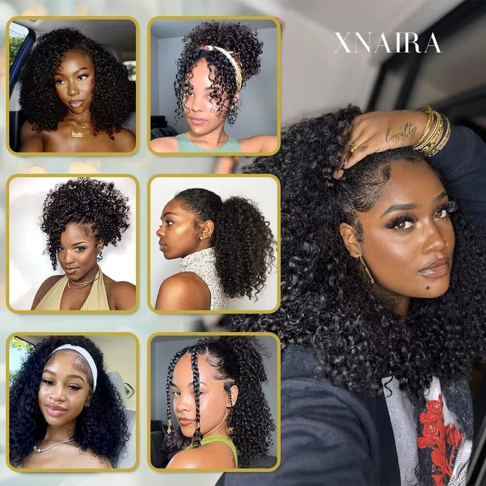 XNAIRA Half Wig Human Hair 3 In 1 Seamless Flip Over Half Wigs With Drawstring Half Wigs for Women Human Hair Glueless Wear and Go Half Up Half Down Headband Wig Human Hair(18 Inch,Natural Black)