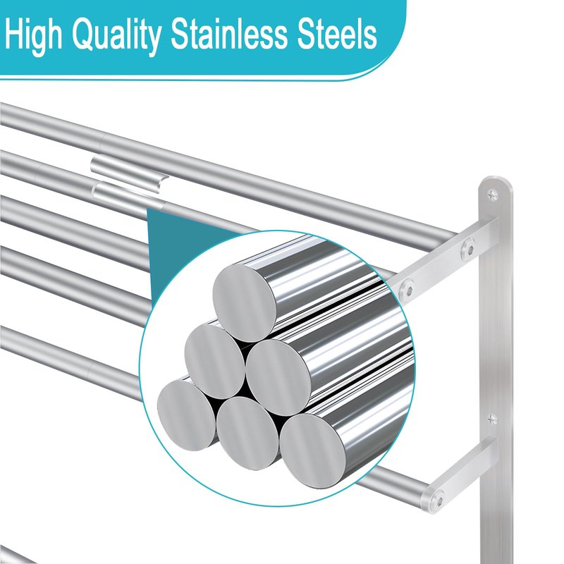24 inch Towel Racks for Bathroom, VOTZAAQ Towel Shelf with Double Towel Bar, Stainless Steel Towel Storage for Lavatory Wall Mounted, 3-Tier Towel Hanger Towel Holder, Brushed Nickel