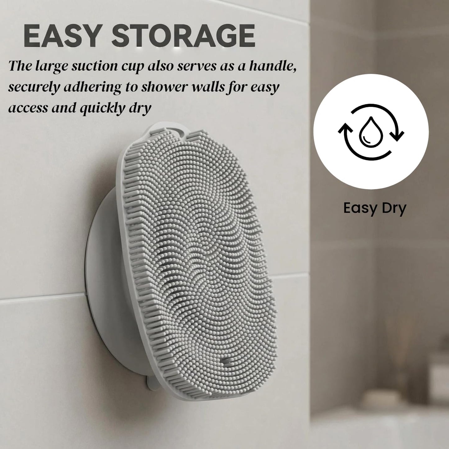 ARIOSOX, Soft Silicone Body Scrubber, Face Scrubber Silicone, Gentle Texture Exfoliating Body Scrubber for Men and Women On Sensitive Skin, Back Large Suction Cup for Easy Dry and Store (Gray)