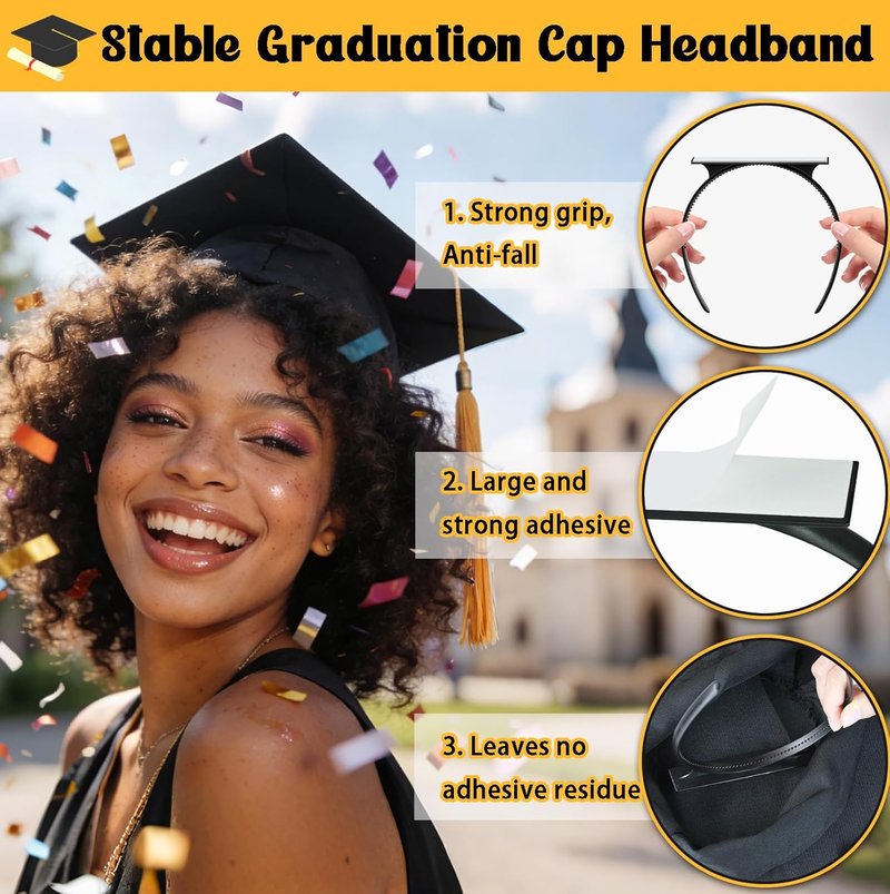 GradCap | Graduation Cap Headband Insert - Securely Holds Grad Hat & Maintains Hairstyle