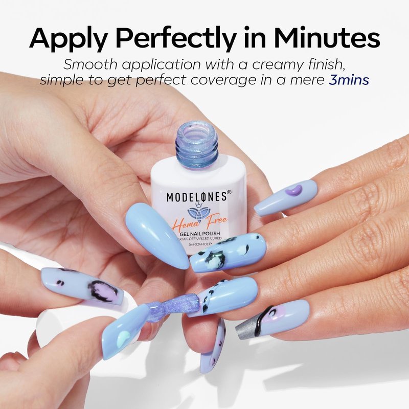 modelones Blue Gel Nail Polish, 6 Colors Spring Summer Hema Free Pastel Royal Navy Sky Icy Klein Dark Blue Glitter Gel Polish Galaxy 9D Cat Eye Nail Polish with Magnet Soak Off Led Nail Art Kit