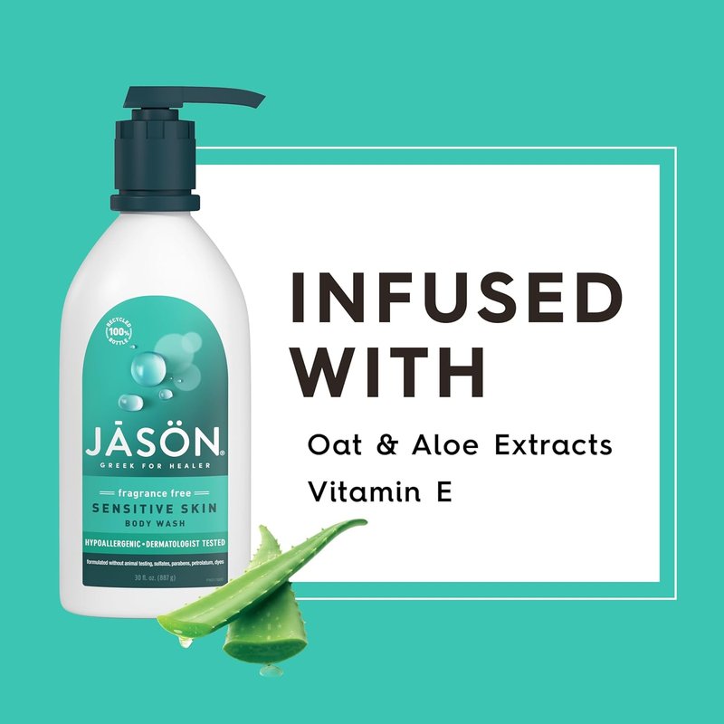 JASON Sensitive Skin Body Wash - Fragrance-Free Formula for Gentle Clean | 30 Fluid Ounces