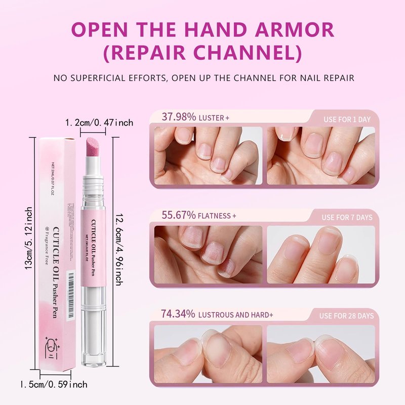 Ceramic Cuticle Oil Pusher Pen - 4-in-1 Cuticle Remover Pen for Nails with Micro-Dosin Oil - Nail Care Buffer Pens for Dry Damaged Nails Hangnails Moisturiz Polish Brighten (1PCS)
