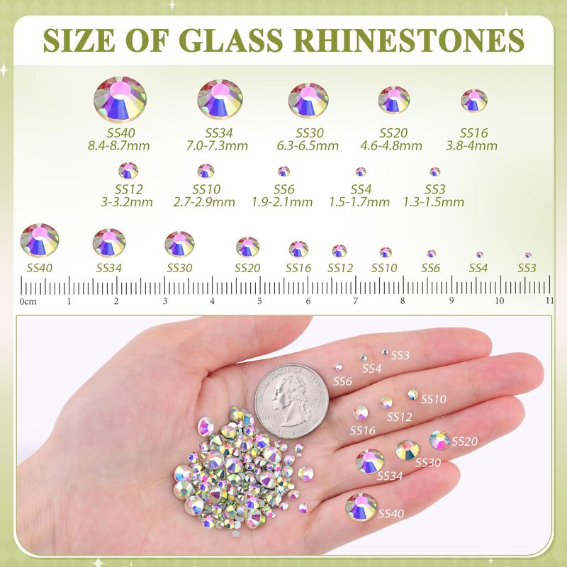 2000PCS SS20/5mm Glass Crystal Rhinestones (Crystal AB), Flatback AB Rhinestones for Bedazzling Crafting DIY Crafts Nail Art Makeup Decoration, Gems Diamond Charms for Tumbler Shoes Clothing Mug