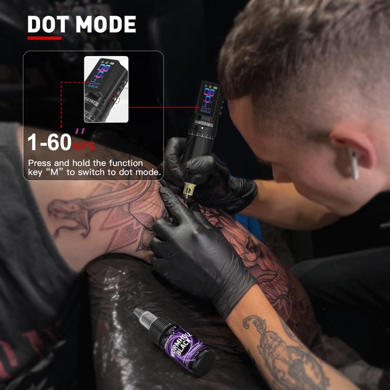 Wormhole 2 PCS 2300mAh Batteries Tattoo Gun Wireless Tattoo Machine Multi-function Tattoo Pen Smart Display, 3 Working Modes, 7 Strokes Length for Artists