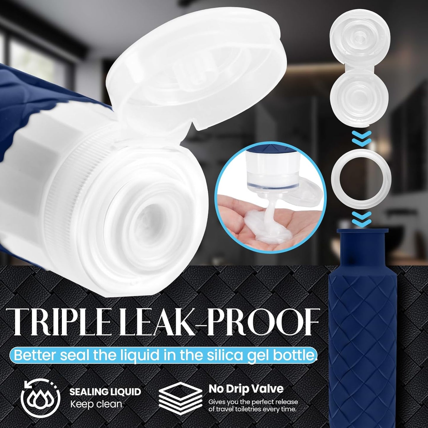Travel Bottles for Toiletries - TSA Approved Silicone Containers | BPA Free, Leak Proof, Refillable - Navy Blue