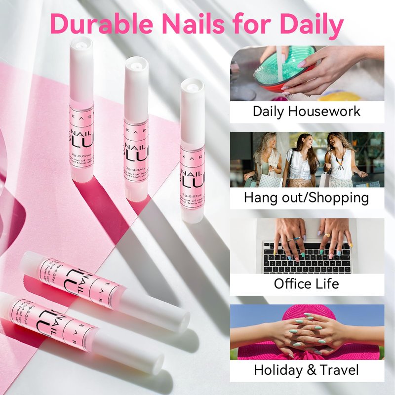Makartt Nail Glue for Press On Nails, 5-10s Fast Air Dry No UV Lamp, Hema-Free Strong Bond for Nail Tips, Fake Nails, Broken Nail Repair & Decor, Easy-to-go for Beginner & Salon Nail Techs,5 x 2g