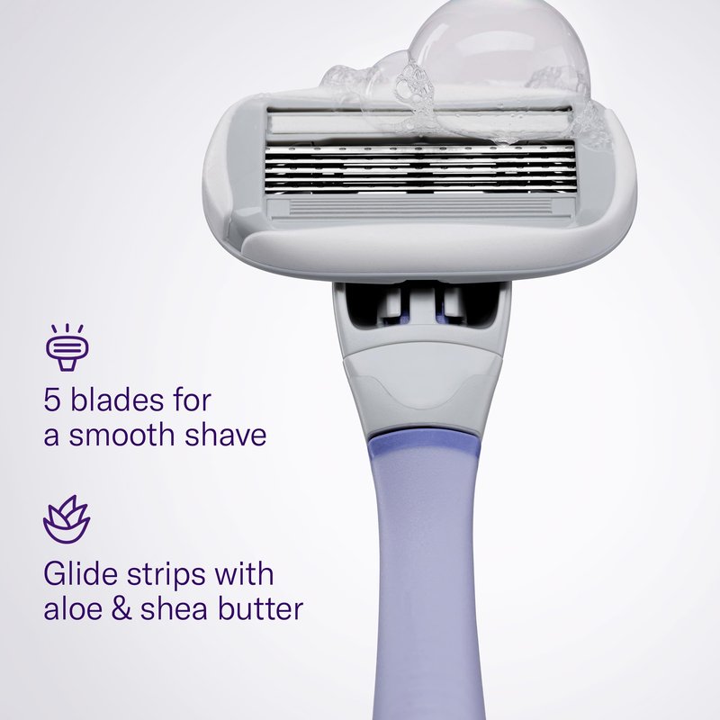 Flamingo Shaving Razor Set for Women - Original Razor Handle, 2 Blade Refills, Foaming Shaving Gel, and Shower Holder - Lilac