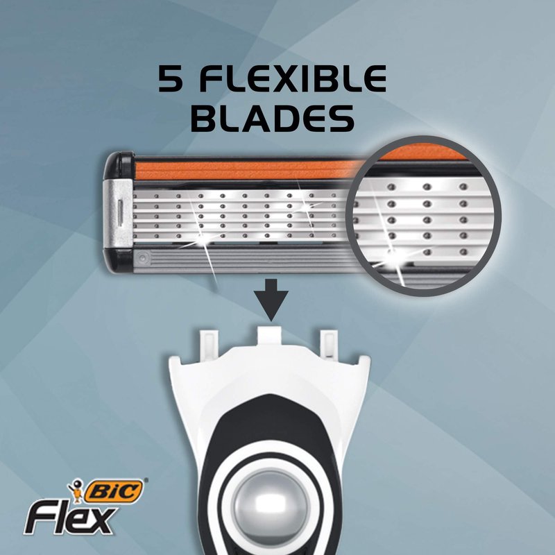 BIC Flex 5 Hybrid Men's 5-Blade Disposable Razor, 1 Handle and 4 Cartridges, 2 Count (Pack of 2)