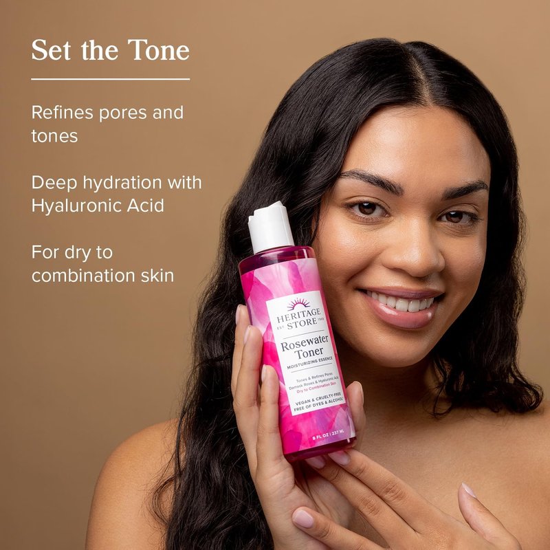 Rosewater Facial Toner with Hyaluronic Acid - Hydrating Skin Care for Dry to Combination Skin | 8oz