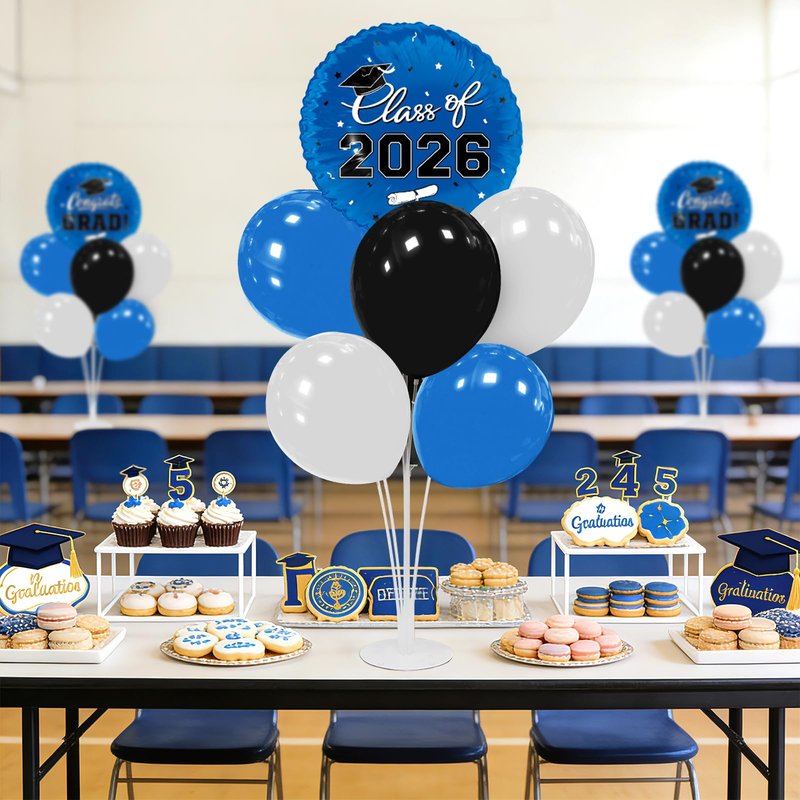Graduation Decorations - 4 Set Balloon Stands, Class of 2026 Congrats Grad Table Centerpieces for Graduation Party Supplies(Blue & Black)
