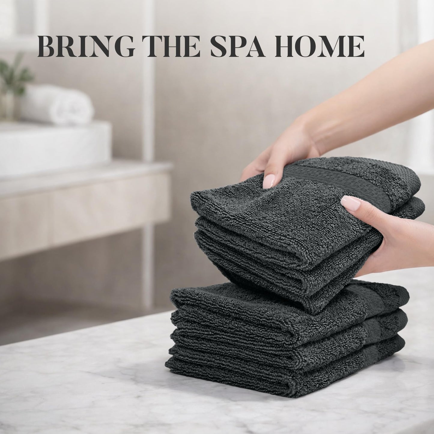 RIVERSIDE 12-Pack Premium 100% Cotton Gray Face Towels for Bathroom [12x12] - Reusable Luxury Face Wash Cloths for Showering - 550 GSM Super Soft & Absorbent Washcloths for Body, Spa & Gym