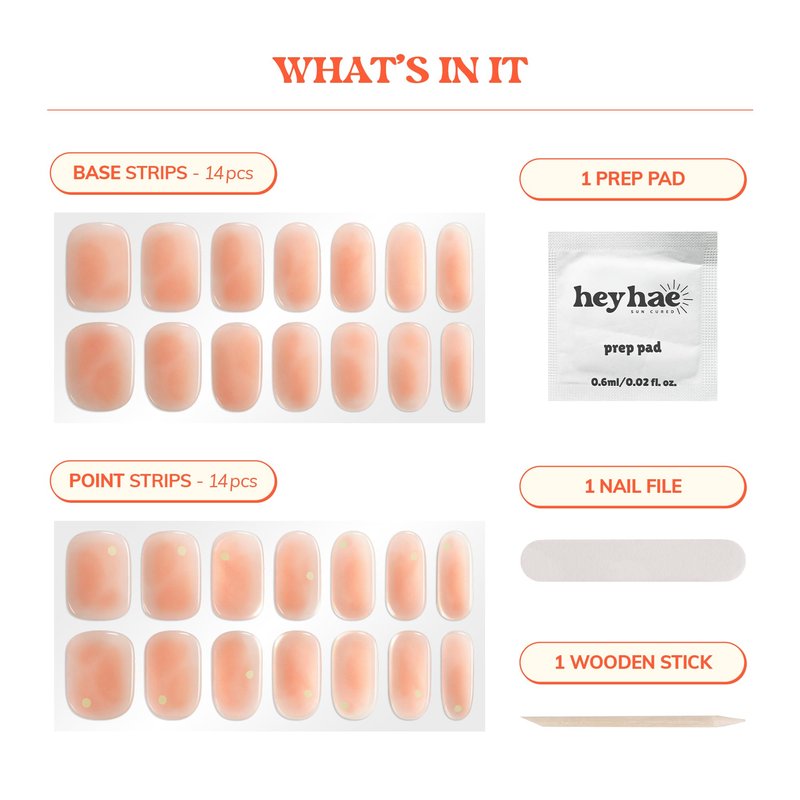 Heyhae Semi Cured Gel Nail Strips | No LED Lamp Needed | Summer, Solid, Orange | Easy Apply & Remove, Salon Quality | Includes 28 Strips, 1 Prep Pads, Nail File & Wooden stick - Hey, Apricot Syrup