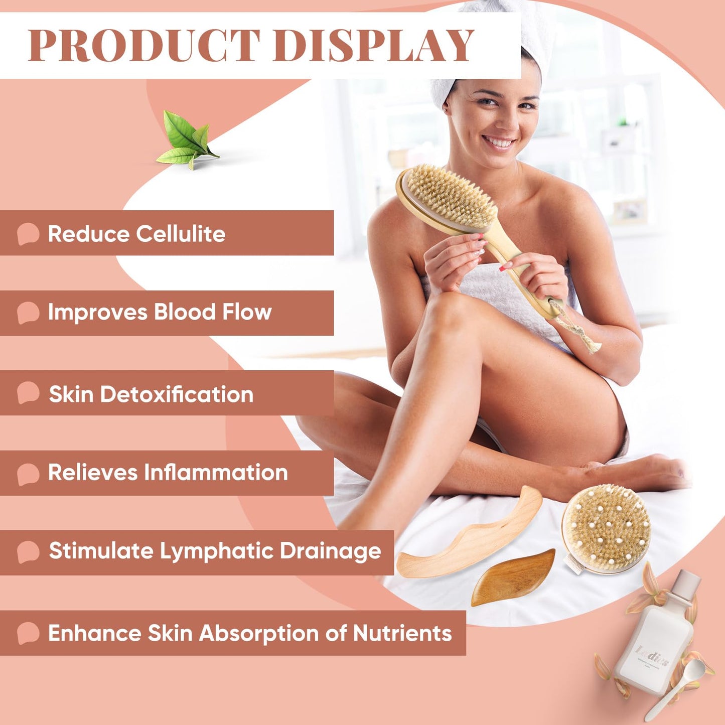 Lineshading 4 Pcs Dry Brushing Body Brush for Lymphatic Drainage Vegan Dry Brush with Wood Therapy Massage Lymphatic Drainage Tool Gua Sha Anti Cellulite Body Sculpting Sensitive Skin Exfoliation…