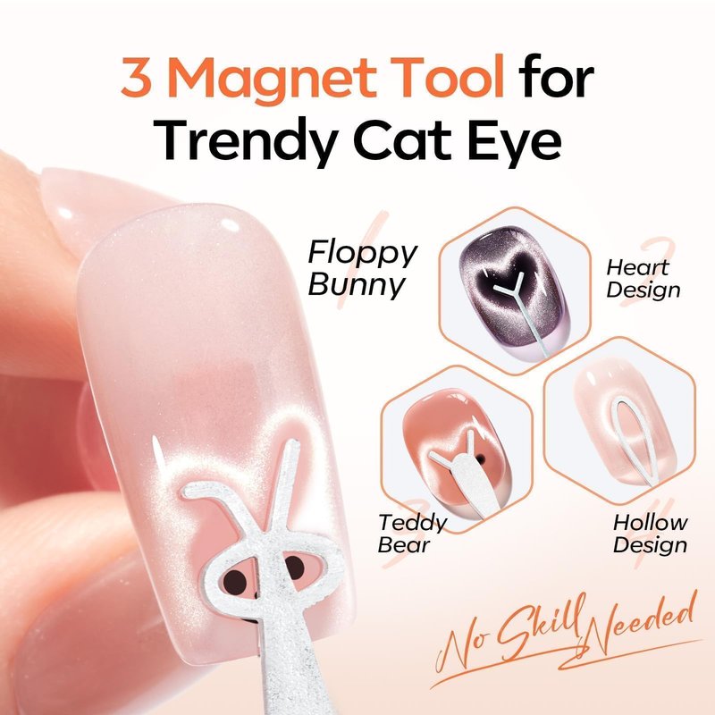 modelones Cat Eye Magnet Set for Nails, Heart Cat-Eye Scissor-Shaped Magnets Tool, 2 IN One Cylinder Cat Eye Magnet with Ball Magnets, French & Black Hole Nail Magnet Guides for Cat-Eye Nail Effect
