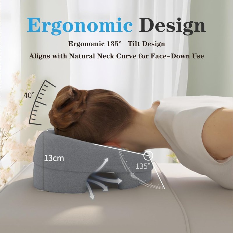 Skiennix Ergonomic Face Down Pillow - Memory Foam Design for Prone Sleepers & Spa Use | Grey