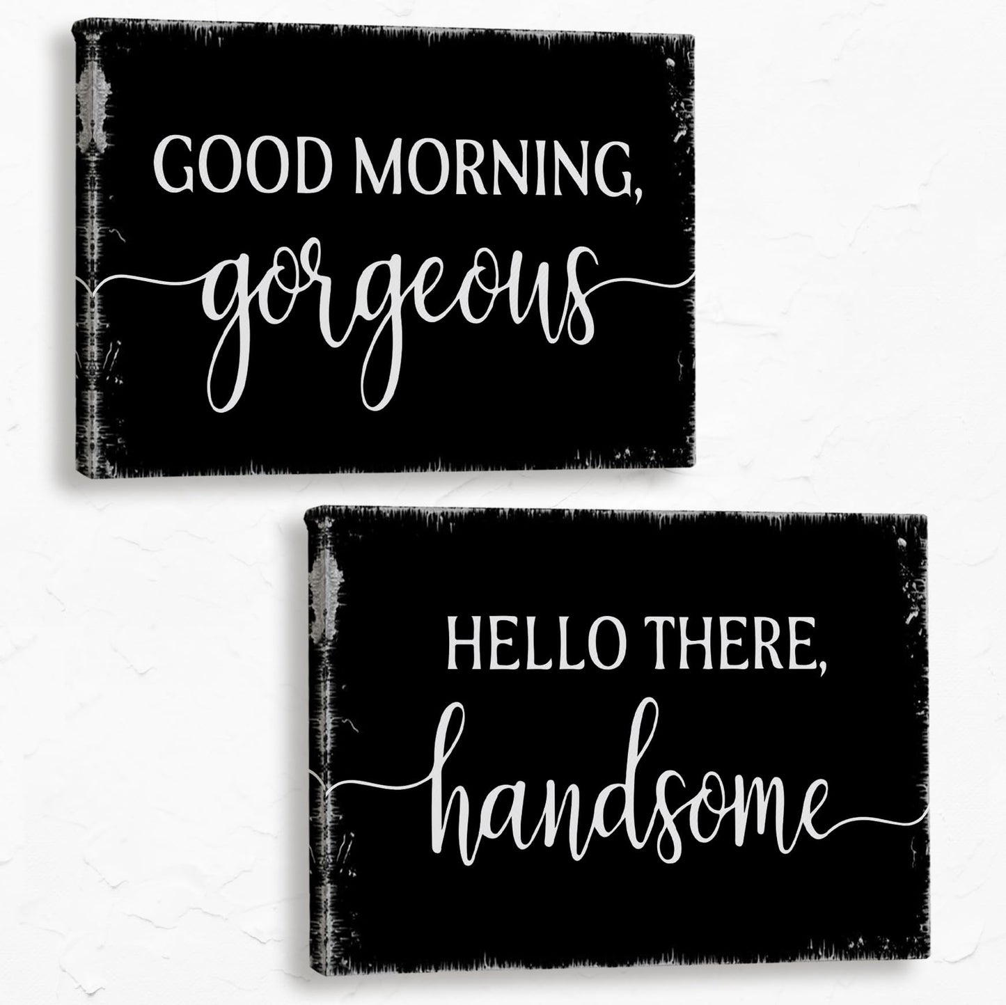 Tizzer Hello Gorgeous Master Bedroom Wall Decor Set of 2, Romantic Farmhouse Couples Bedroom Wall Art Decor, Anniversary Engagement Paintings Prints Gifts for Living Room Home, 11x14 inch- Black