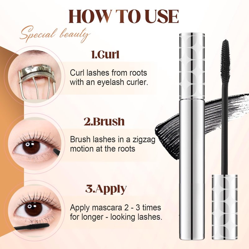 Metal Wand Mascara 2 Pcs, Waterproof Tubing Mascara for Length and Volume, Brushless Lash Primer with Long Curling Natural Finish (Black)