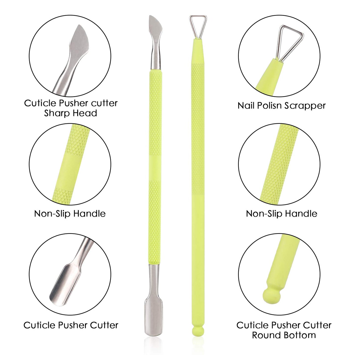 YINYIN Professional Cuticle Trimmer with Pusher and Cutter - Stainless Steel Cuticle Clippers for Fingernails and Toenails (Green)