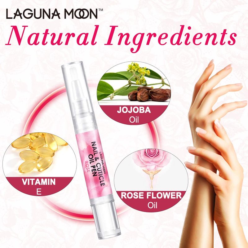 Lagunamoon Cuticle Oil Pen - Nourishing Nail Care & Growth Formula - Rose, 5 ml